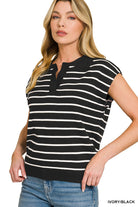 Zenana Viscose Striped Collared Sweater Vest