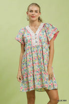 Umgee Blue Mix Floral Tiered Mini Dress with Side Pockets BLUE MIX