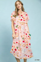 Umgee Light Pink Abstract Print Flutter Sleeve Midi Dress LT. PINK