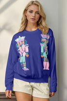 Preorder: Double Take Sequin Nutcracker Long Sleeve Sweater Royal Blue Trendsi