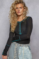 POL Black Long Sleeve Top with Contrasting Stitching