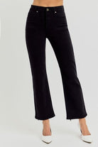 RISEN Black Tummy Control Elastic Band High Rise Crop Straight Jeans