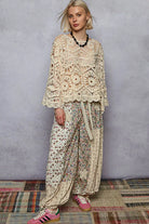 POL Cream Round Neck Weave Knit Pattern Cropped Cover Up