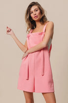 BiBi Blush Pink Texured Jacquard Romper with Side Pockets