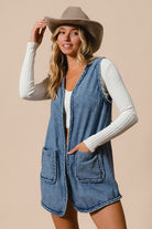 BiBi Braided Trim Open Front Denim Vest with Pockets Coats & Jackets