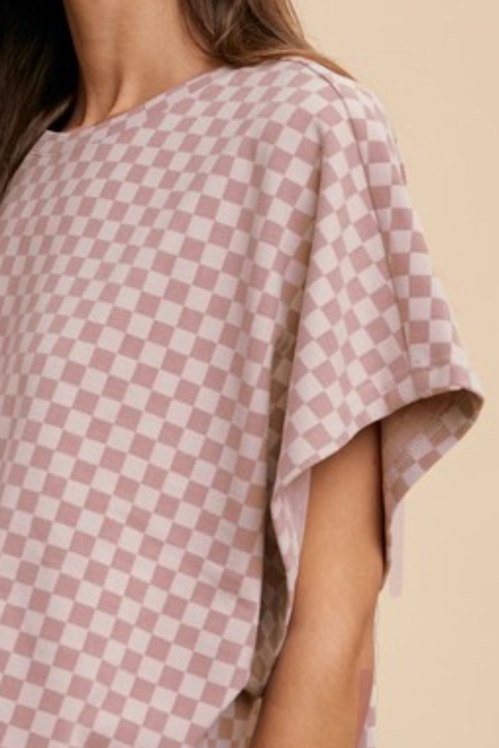 Annie Wear Dusty Pink Checkered Round Neck Short Sleeve T-Shirt