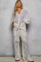 POL Lavender Floral Balloon Sleeve Hooded Lace Jacket with Stitch Detail