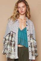 POL Balloon Sleeve Floral Relaxed Fit Color Block Plaid Shirt Trendsi