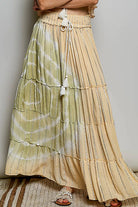 POL Shimmer Tiered Reverse Ruffle Smocked Waist Maxi Skirt CORAL HAZE MULTI