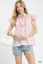 Umgee Pink Striped Flutter Sleeve Blouse PINK