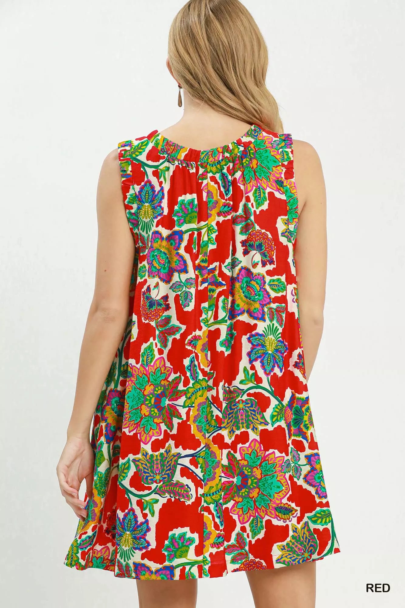 Umgee Red Abstract Print Sleeveless Shift Dress