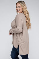 Zenana Plus Size Dolman Sleeve V-Neck Side Slit Hi-Low Hem Top ZENANA