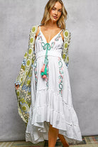 POL Scalloped Edge Open Front Crochet Cardigan with Colorful Stripe Pattern