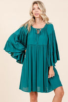 Mittoshop Teal Green Frill Tie Neck Long Bell Sleeve Empire Waist Dress Teal Green