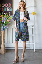 Heimish Navy Half Sleeve Floral Open Cardigan