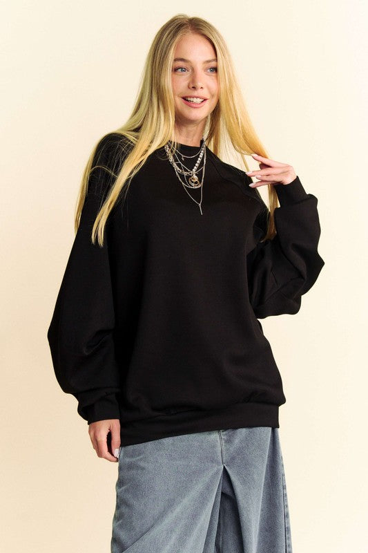 Davi & Dani Black Round Neck Raglan Sleeve Sweatshirt