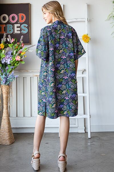 Heimish Navy Half Sleeve Floral Open Cardigan