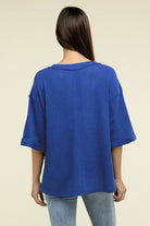 Zenana Brushed Waffle Exposed-Seam 3/4 Sleeve Top Shirts & Tops