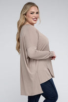 Zenana Plus Size Dolman Sleeve V-Neck Side Slit Hi-Low Hem Top ZENANA