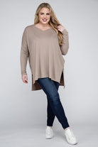 Zenana Plus Size Dolman Sleeve V-Neck Side Slit Hi-Low Hem Top ZENANA