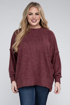 Zenana Plus Size Brushed Melange Drop Shoulder Sweater ZENANA