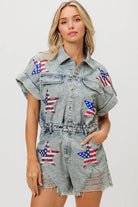 BiBi American Flag Washed Denim Romper