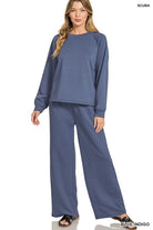 Zenana Scuba Crewneck Sweatshirt and Pants Set BLUE INDIGO