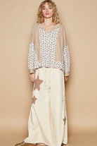 POL Waffle Knit Floral Notched Long Sleeve Top in Tan Shirts & Tops