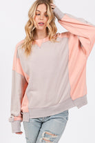 SAGE + FIG Gray & Peach Color Block Round Neck Sweatshirt Shirts