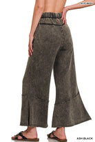 Zenana Ash Black Exposed-seam Flare Hem Pants With Pockets