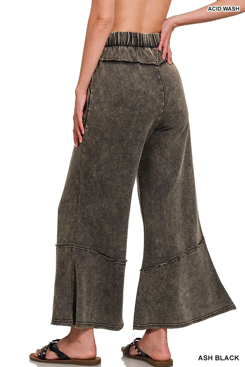 Zenana Ash Black Exposed-seam Flare Hem Pants With Pockets