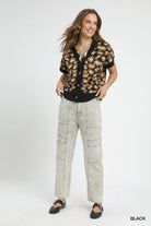 Umgee Black Leopard Button Down Short Sleeve Cardigan