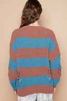 POL Striped Distressed Long Sleeve Sweater Shirts & Tops