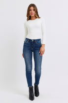 Judy Blue Dark Washed Mid-Rise Waist Skinny Jeans with Pockets Jeans