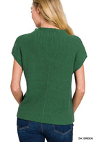 Zenana Dark Green Mock Neck Short Sleeve Sweater