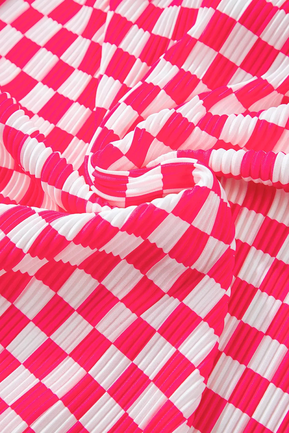 Preorder: Ruby Idol Hot Pink Ribbed Checkered Button Up Top and Pants Lounge Set Trendsi