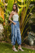 BiBi Striped Tape Details With Bow Tied Point Elastic Waist Jeans