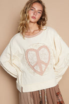 POL Cream Round Neck Long Sleeve Thermal Knit Patch Top Cream Trendsi