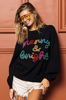 BiBi Black Tinsel Lettering Merry & Bright Christmas Sweater