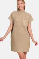 Zenana Camel Short Sleeve Sweater Mini Dress