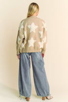 Davi & Dani Oatmeal Fuzzy Star Button Down Cardigan Trendsi