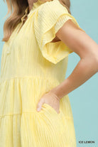 Umgee Tiered Ruffle Sleeve Textured Mini Dress