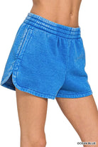Zenana Ocean Blue Acid Washed Elastic Waistband Dolphin Shorts