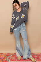 POL Charcoal Floral Pattern Hooded High-Low Sweater Trendsi