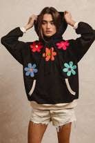 BiBi Patched Hoodie Top in Black