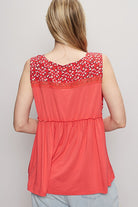 POL Lace Detail Frill Floral V-Neck Sleeveless Top In Strawberry