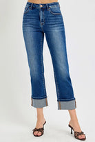 RISEN High Rise Ankle Straight Cuffed Jeans