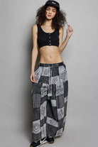 POL Black Multi Drawstring Bohemian Patchwork Wide Leg Pants