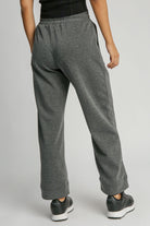 Umgee Dark Gray Drawstring Wide Leg Pants with Pockets Pants