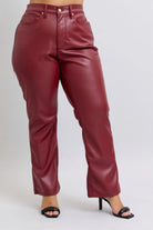 Judy Blue Red High Waist Tummy Control Faux Leather Straight Pants